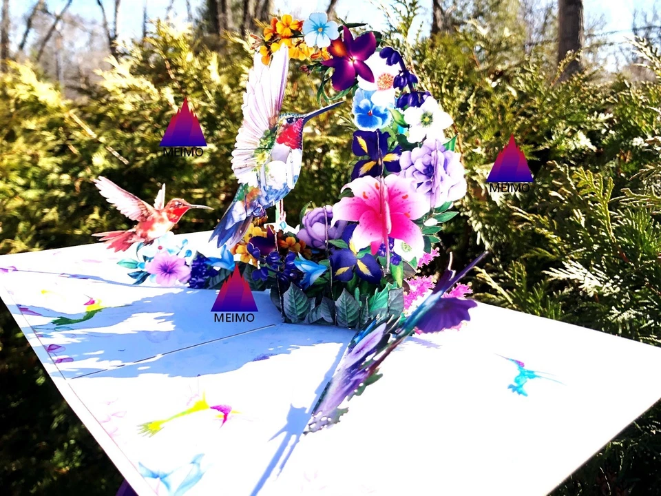 Tarjeta de Felicitación 3D Pop Up Colibrí Pájaro Flor Floral Cumpleaños Mamá Día de la Madre” Foto 4 de 4
