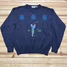 Vintage 90s Izod Golf Heavy Knit Sweater Embroidered Golfer Size Large Navy