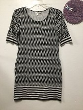 Allison Britney Womens Sweater Dress Size Large Black White Geometric 186