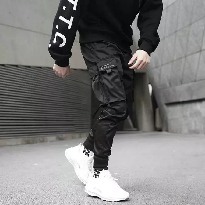 Pantalon Cargo homme survêtement avec rubans Harajuku Streetwear