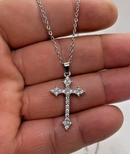 Cross necklace pendant with simulated lab diamonds 925 sterling silver