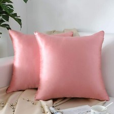 2-Pack Decorative Faux Silk Throw Pillow Covers Slip Cooling Satin Square 20x20"