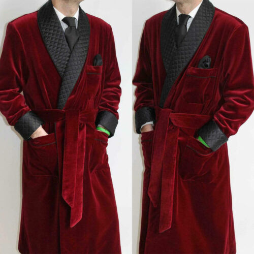 Men Suits Long Overcoat Jackets Velvet Robe Evening Dressing Gown Coat Tailored - Picture 1 of 14