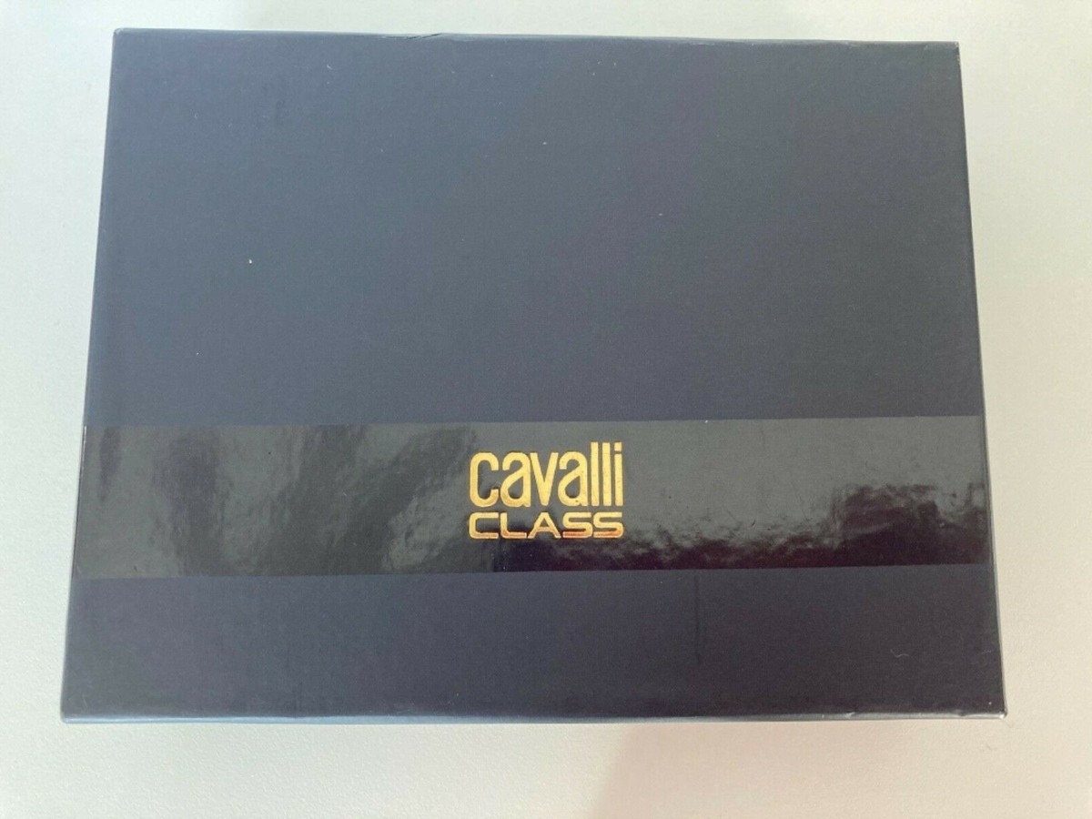 ◆CAVALLI CLASS ブランドロゴレザーウォレット Cavalli Class Men's Black Logo Print Textured Leather Bifold
