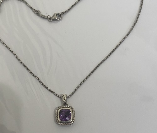 Charles Krypell Sterling Silver Amethyst & Diamond Pendant 17” # 4-6882-SAMYD - Picture 3 of 10