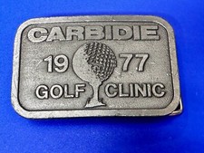 CARBIDE Golf Clinic Silver Tone Commemorative VTG 1977 HIT LINE USA Belt Buckle