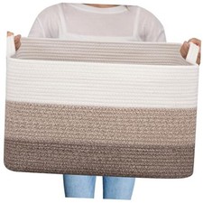 Large Storage Basket, Cotton Rope Woven Blanket Basket, Toy 65L Gradient Brown