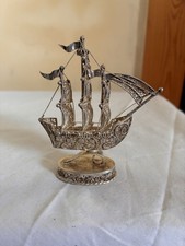 Ship Figurine Sterling Silver Filigree Cantetille 7cm Tall Antique Ornament