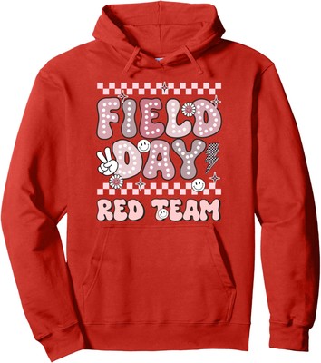 Field Day Red Team Groovy Smile Face Checkered Unisex Hooded Sweatshirt