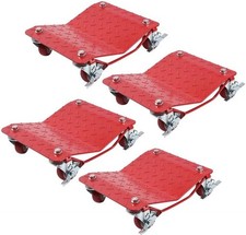Car Dolly Set of 4 Heavy Duty 6000 Lbs Steel Wheel Dollies Red Thicker Antiskid