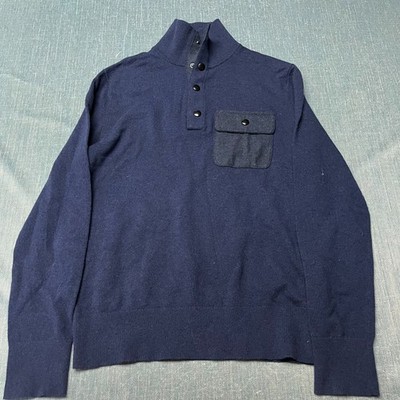 Banana Republic Men's Sweater Size S Blue Merino Wool Blend Half Snap Mock Neck 