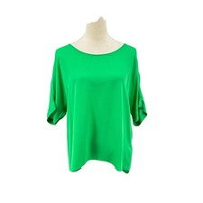 Halston Heritage M Bright Green 3/4 Sleeve Boat Neck Silk Blouse
