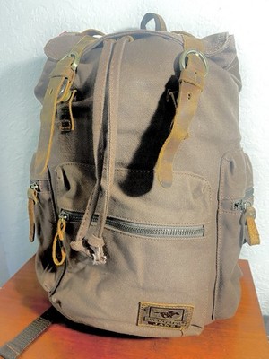 AUGUR Canvas Backpack Rucksack Brown Leather Trim Laptop Travel Hiking Bag