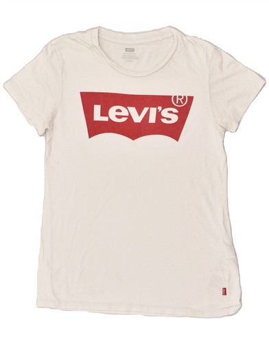LEVI'S Womens Graphic T-Shirt Top UK 6 XS Off White Cotton AX61 - Picture 1 of 4