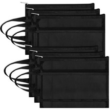 6 Pack Black A4 Mesh Zipper Pouch Bags with Handle Double Layer Nylon