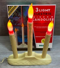 Vintage Beacon Christmas 3 Light Candolier Electric Window Candle Working