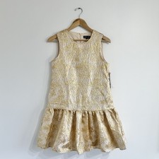 Sister Jane Cassandra pinafore jacquard mini dress in gold sleeveless Sz S