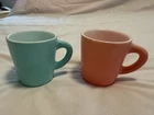 Hazel Atlas Milk Glass Mugs Pink & Blue A-3 A-13 Vintage 1950s Set of 2