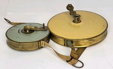 2 Vintage Cloth Tape Measures Lufkin USA Metal Brass Collectible