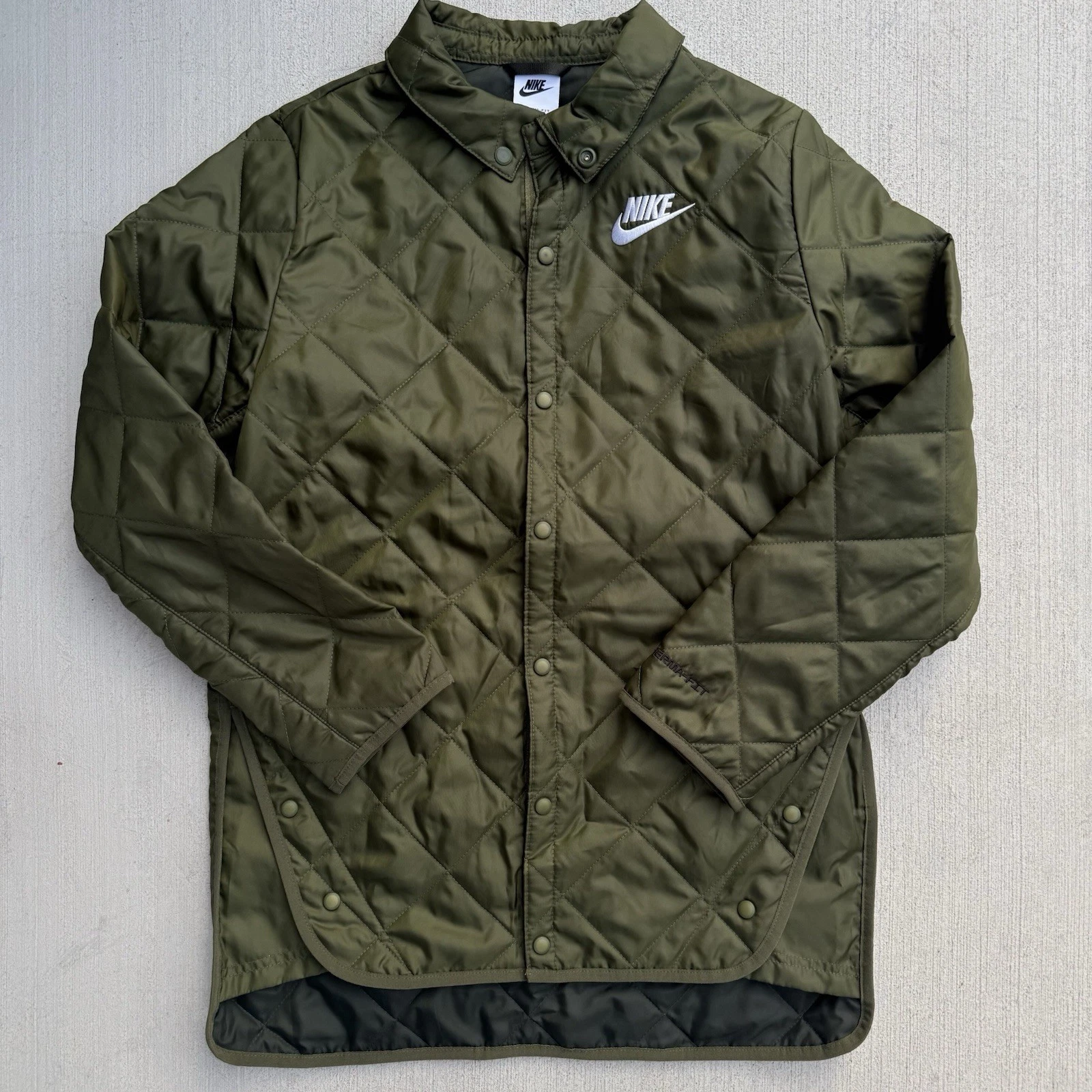 Nike Kids Large Olive Quilted Puffer Shirt Jacket Therma-FIT Gorpcore Streetwear