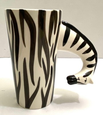 WORLD MARKET ZEBRA MUG, MADE IN THAILAND, 6'' TALL, 3.5'' WIDE ACROSS BRIM