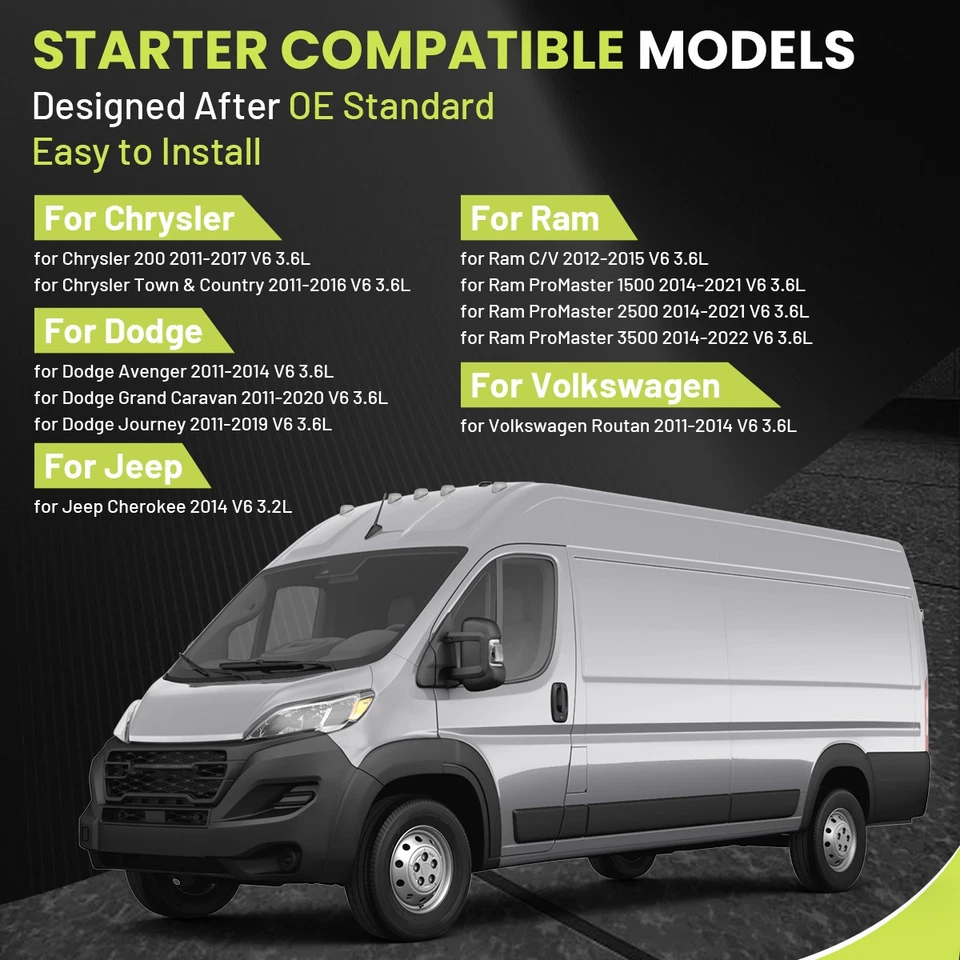 For Town & Country Chrysler 200 2011-2013 2014 2015 2016 3.6L V6 Starter 19616 Foto 2 de 4