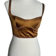 Skims Bronze Satin Bustier Crop Top Underwire Small NEW With Tags