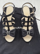 Chanel Satin Black Fabric With Pearl Sandal  38.5