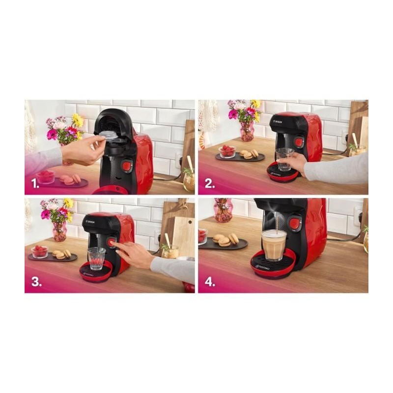 Machine café multi-boissons Bosch Tassimo T10 Happy compacte rouge