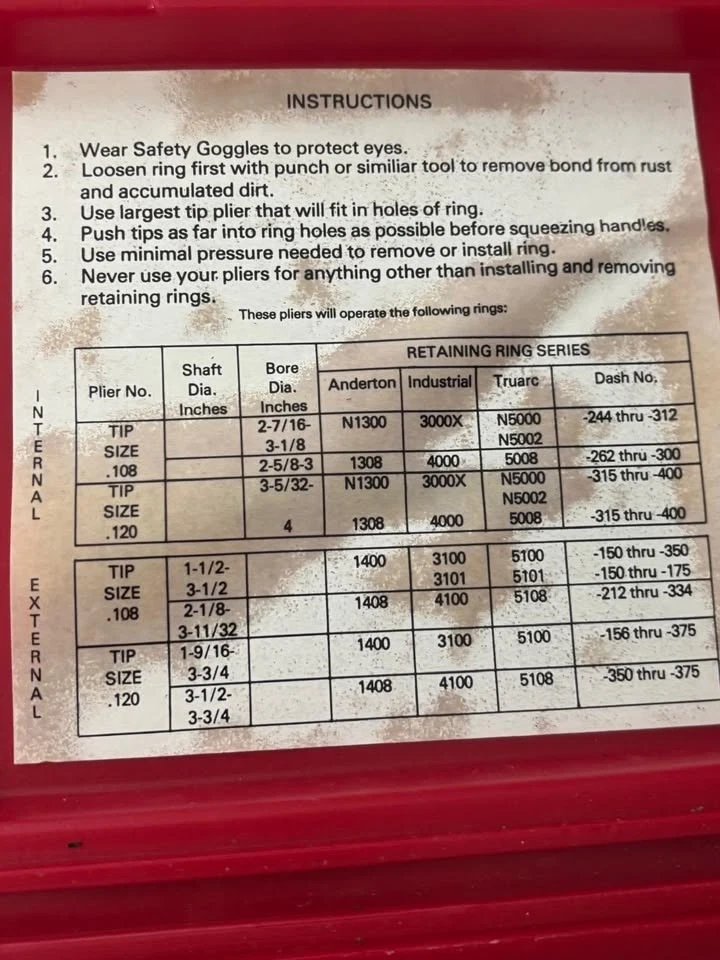 Juego de alicates de anillo a presión Blue Point punta reemplazable de alta resistencia #PR-50A EE. UU. Foto 2 de 4