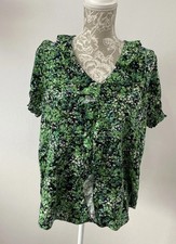 Roman green black mix ditsy floral Print ruffle frill short sleeve Top UK 16