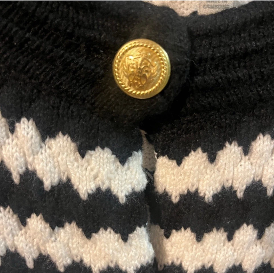 Talbots女式黑色白色条纹开衫毛衣金色纽扣M码 — 第 4/4 张图片