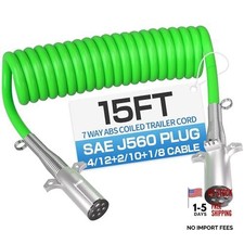 15 FT 7 Way Coiled Trailer Cord ABS Electrical Power Cable, Effective 15 FT-C