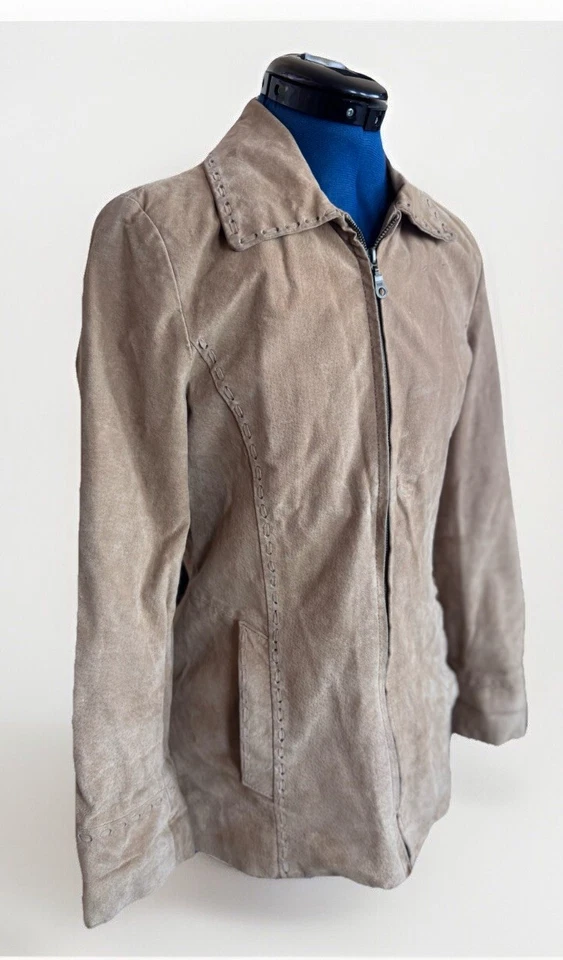 Vintage 90s Y2K Style Adler Collection Tan Leather Suede Zip Up Stitch Jacket S - Image 2 of 4