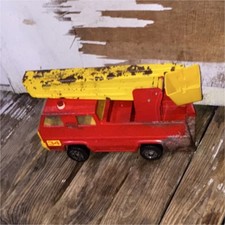 Vintage Tin Toy Fire Truck Red Yellow with Extendable Ladder