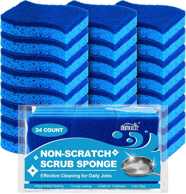 Sponges Kitchen 24Pcs Non-Scratch for Dishes, Blue Scrub Cleaning Sponge for Non