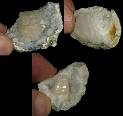Three Different Gorgeous Calcite Crystal groups on Small Keokuk Geode Sections !