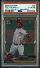 2018 BOWMAN HUNTER GREENE 1ST BOWMAN Gold Shimmer /50 PSA 10 MINT REDS