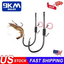 15Pcs Live Shrimp Hooks Set Catfish Fishing Hook Long Shank Hook Saltwater Hooks
