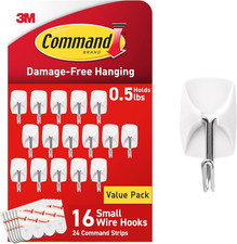 Command GP067-16NA Small Wire Hardware, Silver, White, 16 Hooks 1.09 per strip