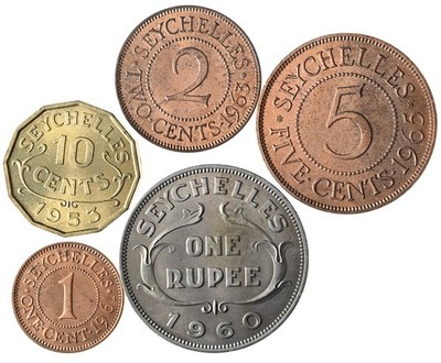 SEYCHELLES 1-2-5-10 Cents & 1 Rupee 1953/65 UNC-BU Queen Elizabeth II (5 coins)