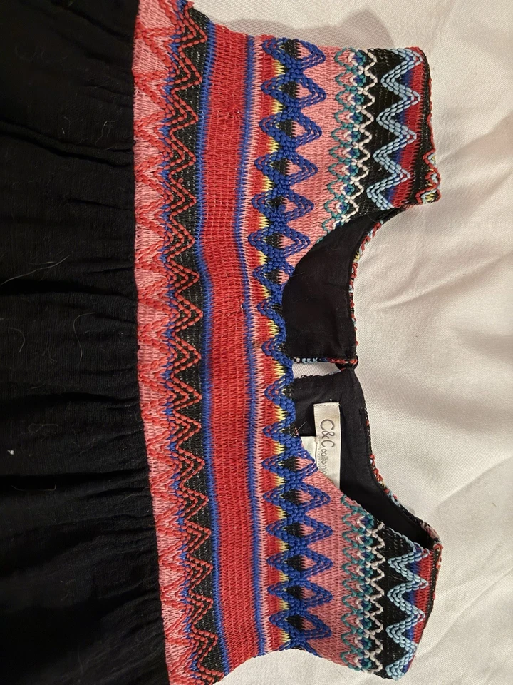 C & C California Black Sleeveless Shift Dress Embroider Aztec Pockets L Casual - Image 4 of 4