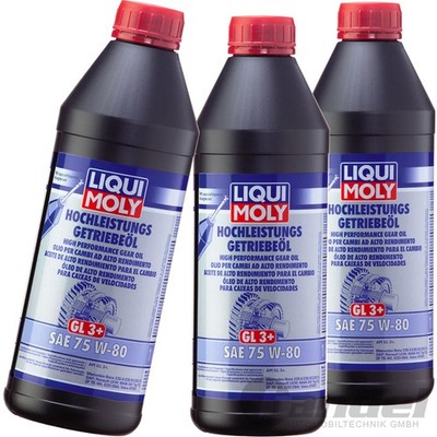 3x1L LIQUI MOLY GETRIEBEÖL (GL3+) SAE 75W-80 passend für BMW MERCEDES OPEL VOLVO