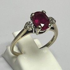 Ring Women UK Size M 1/2 Yellow Gold Garnet and CZ Stones 9ct Hallmarked