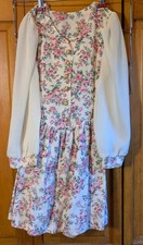 Swat Girls Multicolor Long Sleeve Floral Dress Faux Pearl Buttons USA Vtg Sz 6x