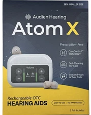 Audien Hearing Atom X Rechargeable OTC Touchscreen Bluetooth Hearing Aids New!