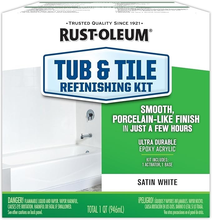 Rust-oleum Tub And Tile Refinishing Kit White 32 Oz Epoxy Acrylic Bathroom Paint