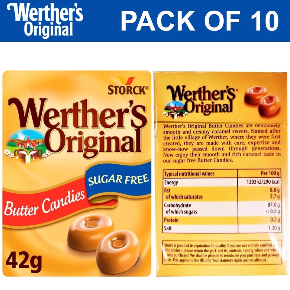 Werther's Original Butter Candies Sugar Free Flip Top 3 6 10 Pack Box 42g - Image 4 of 4