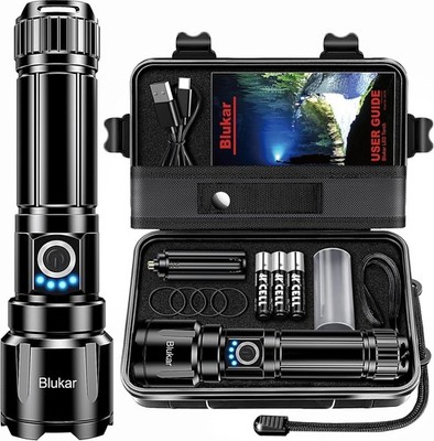 Blukar Rechargeable LED Flashlight, Extremely Bright, High Brightness, Zoomable