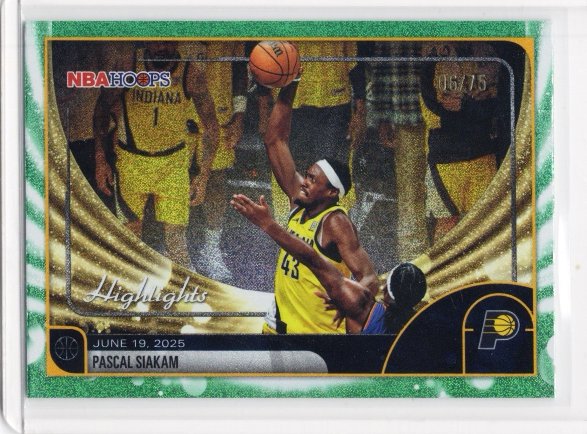 2025-26 Topps NBA Hoops Pascal Siakam Highlights Green Burst /75 #265 Pacers NBA